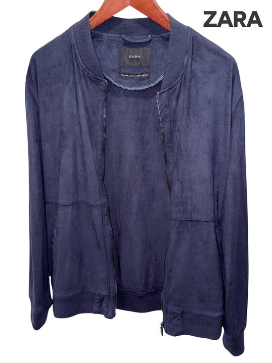 Zara Other - ZARA Men's Faux Suede Bomber Jacket in Dark Navy - L